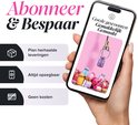 Hand houdt smartphone met "Abonneer & Bespaar" en een grijpkraan met Novomins producten. Opties: Plan herhaalde leveringen, Altijd opzegbaar, Geen kosten.