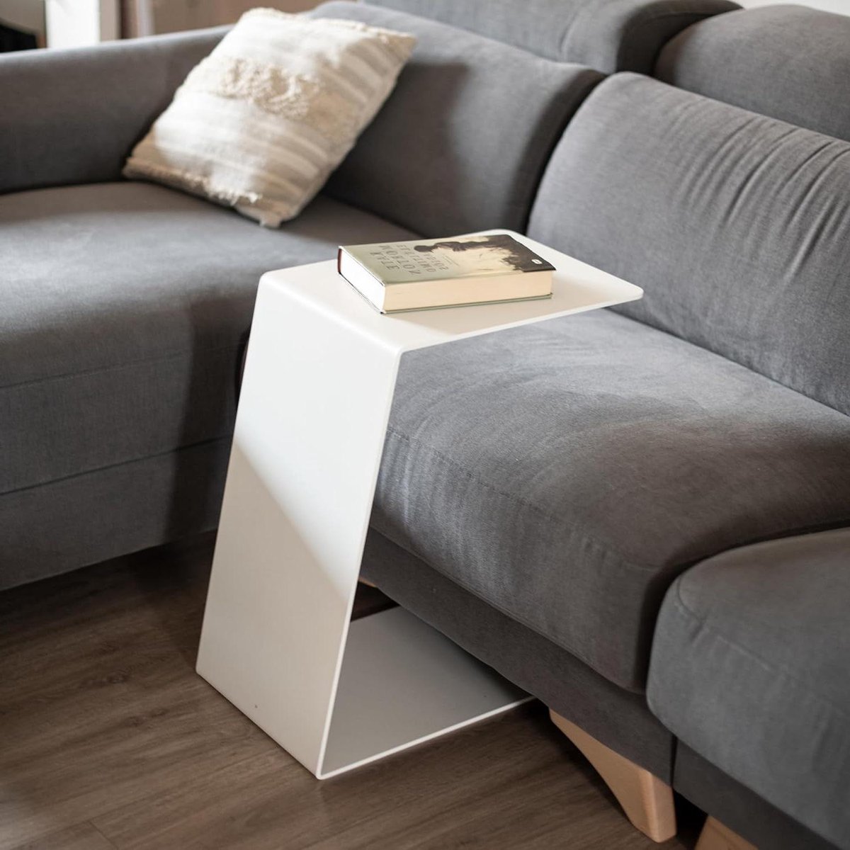 Bijzettafel Woonkamer - Sidetable Bank - Eten Lezen Werken - C-vorm Ergonomisch - 40 x 30 x 57 cm - Wit