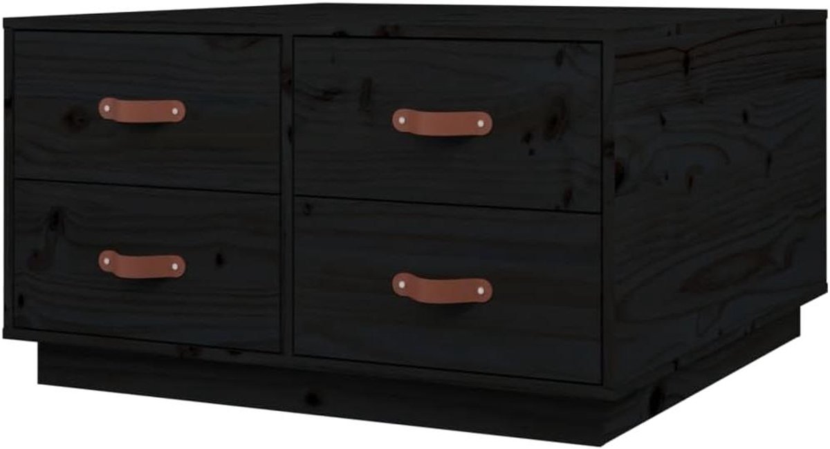 Salontafel Grenenhout - Woonkamertafel Opbergruimte - Opbergen Woonkamer - Vier Laden - 80x80x45 cm - Zwart