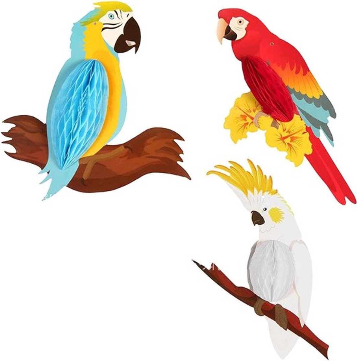 6 stuks tropische vogels decoratie honingraat - papegaai - papier uitsparingen - vogel ornamenten - papier opknoping - feest - tuin - regenwoud - Hawaiiaanse