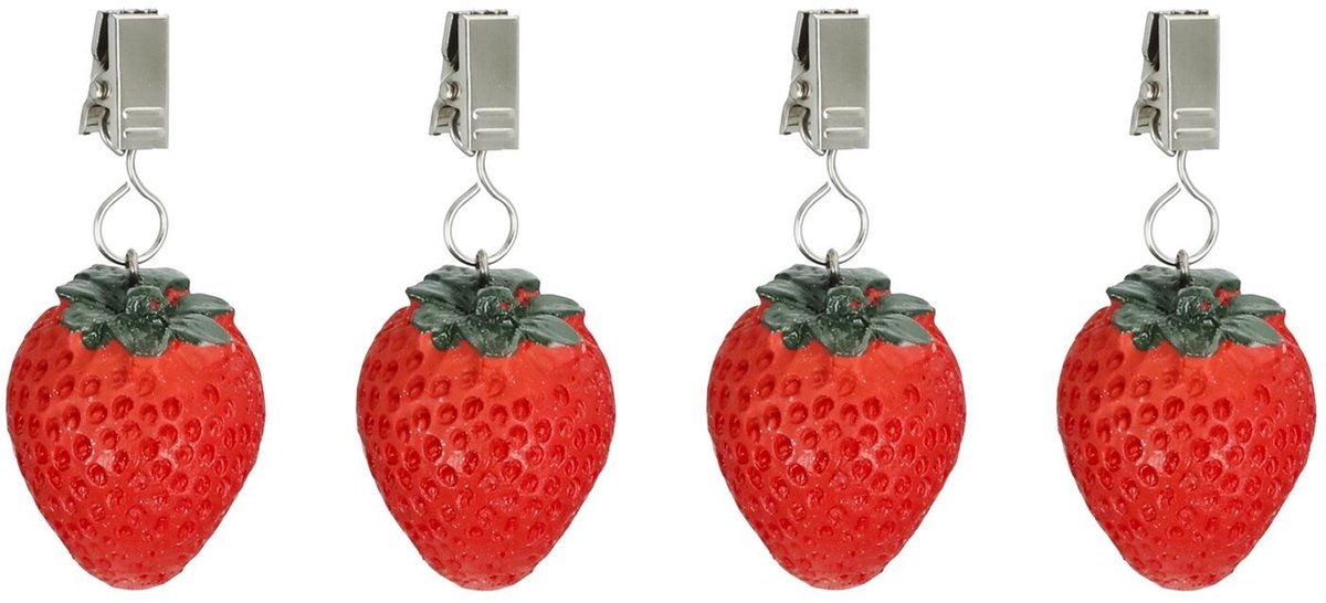 Cepewa tafelkleedgewichten aardbei - 4x - rood - RVS/polystone - 14 x 15 cm - voor tafelkleden