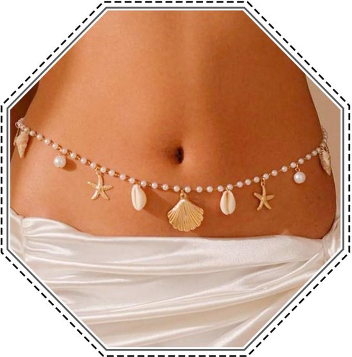 Boho Sterrenvis Parel Taille Lichaamsketting Gouden Schelp Buikriem Kettingen Conch Strand Lichaamsjuwelen Voor Vrouwen