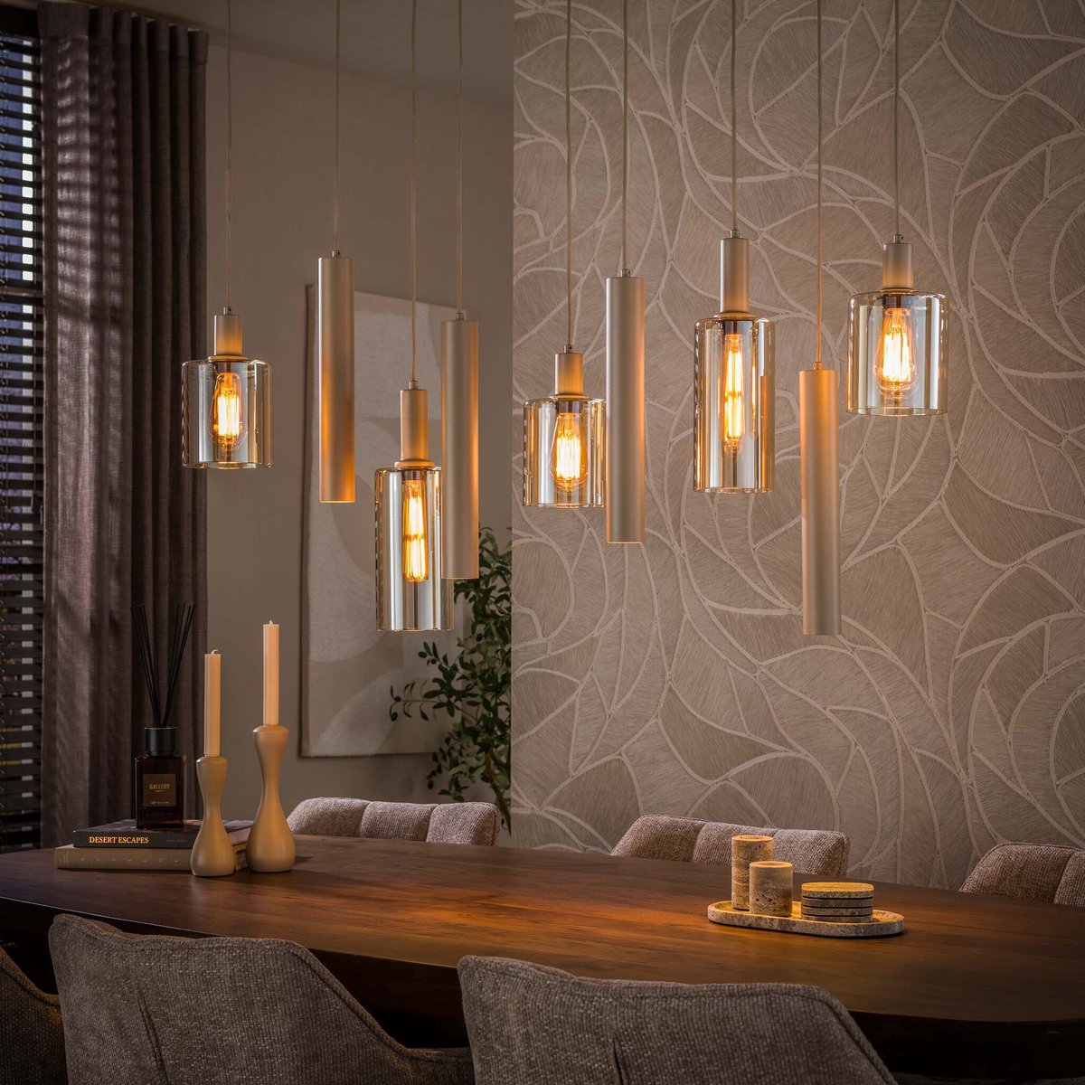 PS-Collection Hanglamp Beige Glas Metaal 9-lichts - Sepiora - hanglampen eetkamer, hanglamp zwart, hanglampen woonkamer, hanglamp slaapkamer, hanglamp rotan, hanglamp hout, hanglamp industrieel, hanglamp glas, hang lamp