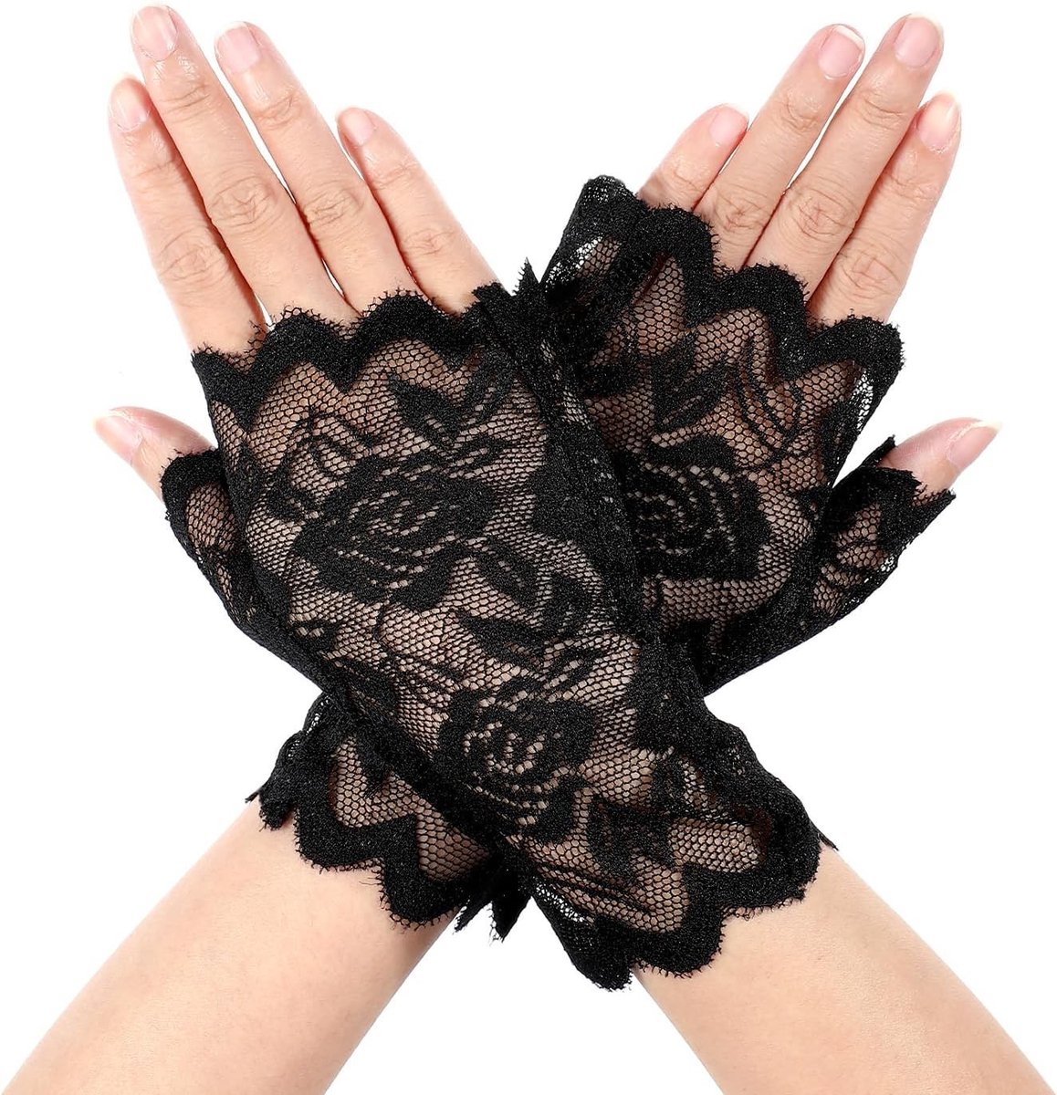 Vingerloze Kanten Handschoenen voor Dames - Elegante Zwarte Opera Handschoenen voor Halloween, Bruiloften en Cosplay
