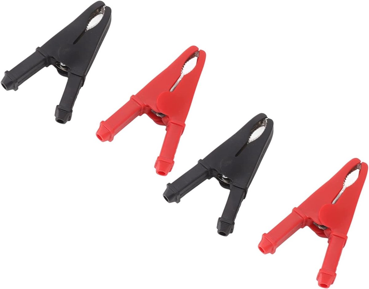 Set van 4 Krokodilklemmen met Goede Geleiding en Sterke Veer - Koper Geplateerde Clips voor Kleurgecodeerde Kabels en Circuittesten