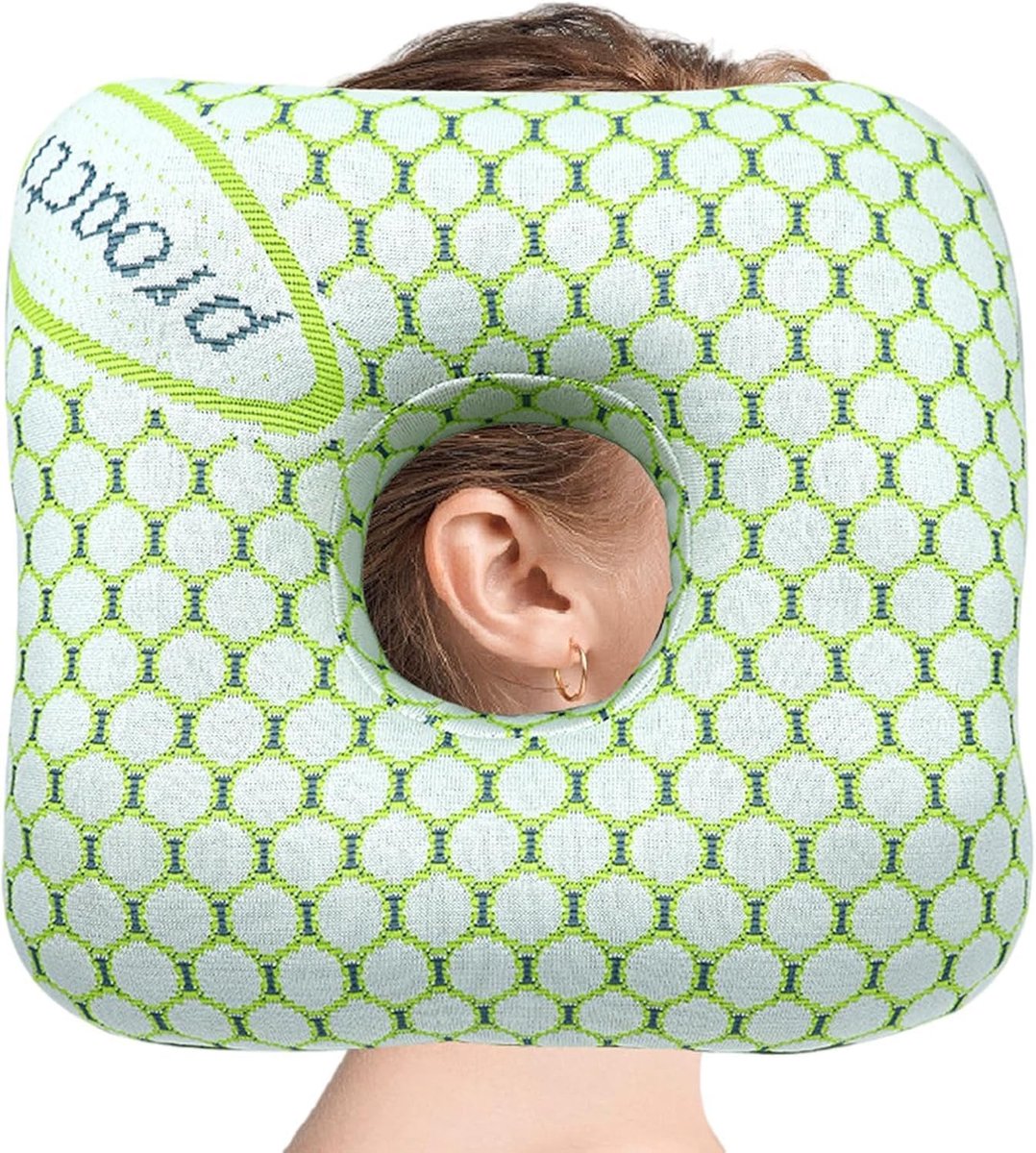 Verstelbaar ergonomisch oorkussen met gat voor zijslapers, drukontlasting en comfort bij oorpijn, ideaal voor gebruik met oordopjes en piercings