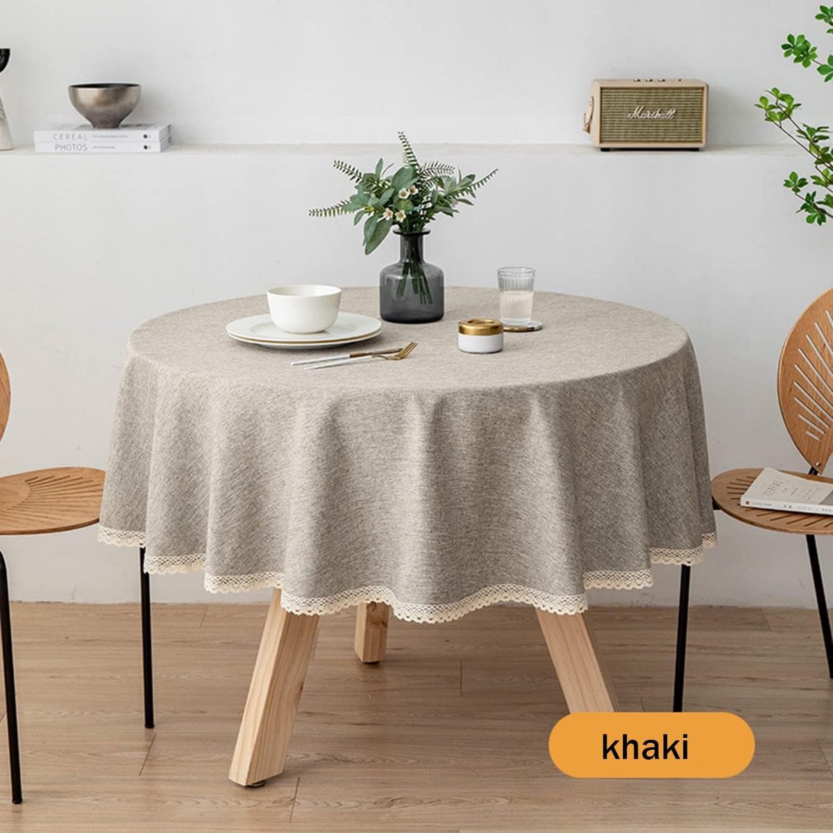 Rond tafelkleed - Katoen linnen - Tafel beschermen - Vuilafstotend oppervlak - Diameter 220 cm - Kaki