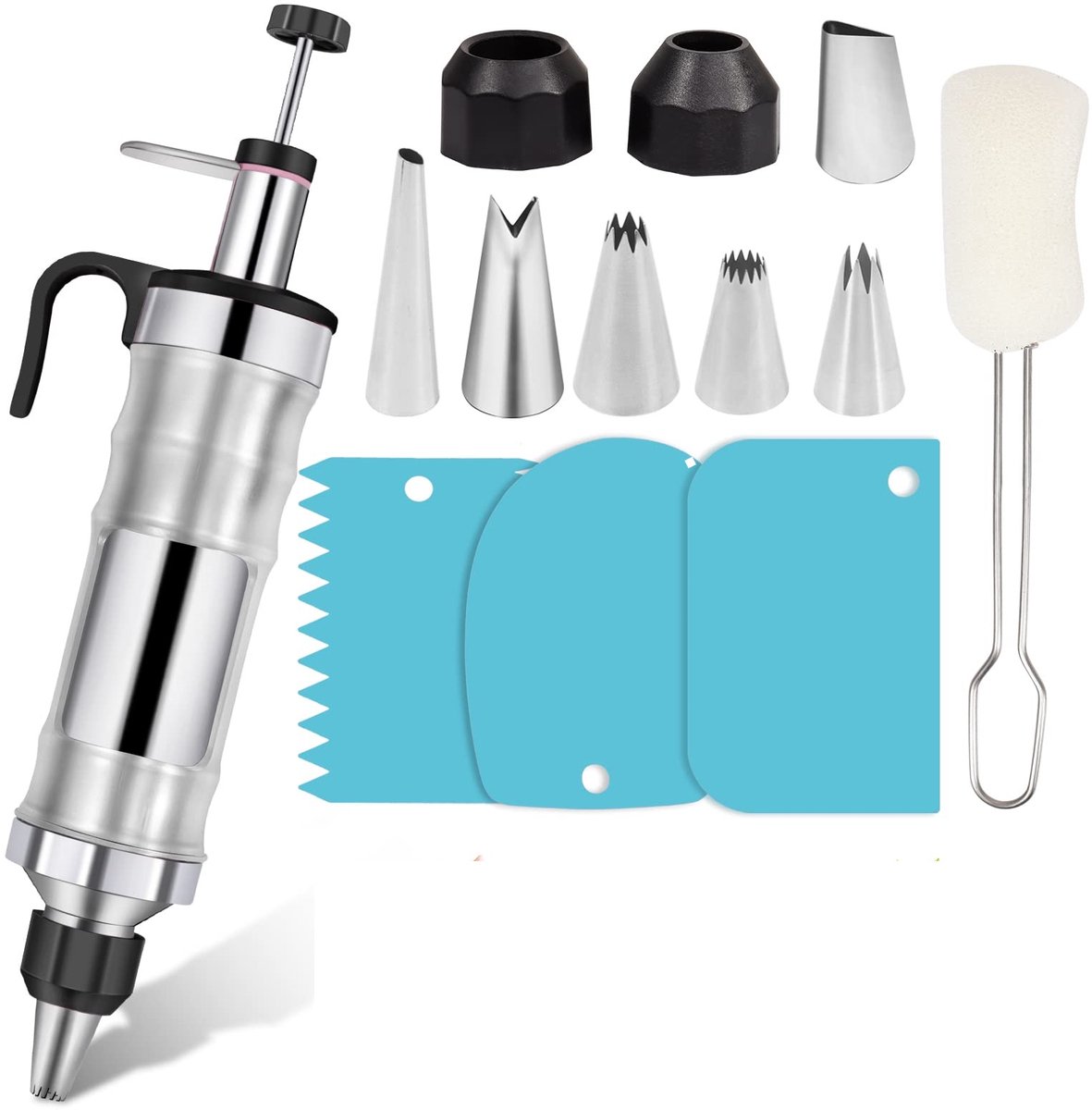 zurabini - Garneerspuit met Spuitmondjes – Taartdecoratie Set 13-delig met 8 Verwisselbare Spuitmonden en Herbruikbare Spuitzak – RVS 304 en ABS Bakgereedschap voor Taarten en Cupcakes