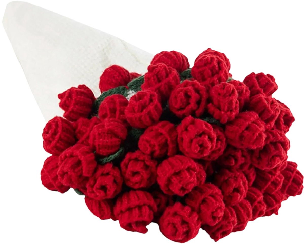 Bouquet Blanket - Handgehaakte Deken - Versierd met 68 Handgemaakte Bloemen - 110 cm - Rozendeken - Rood
