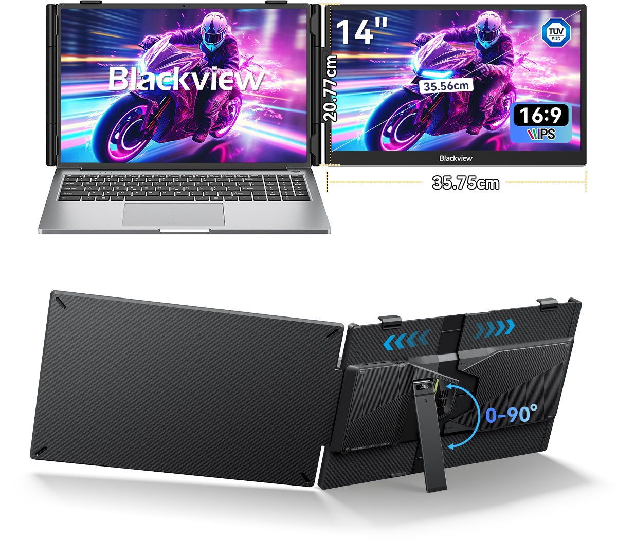 Blackview SCM5 Draagbare Monitor - 14-inch FHD Scherm - Uitbreidingsscherm voor Laptops 13-17,3 inch - Ultradun Ontwerp - 100W PD Snelladen - Plug & Play - Grijs