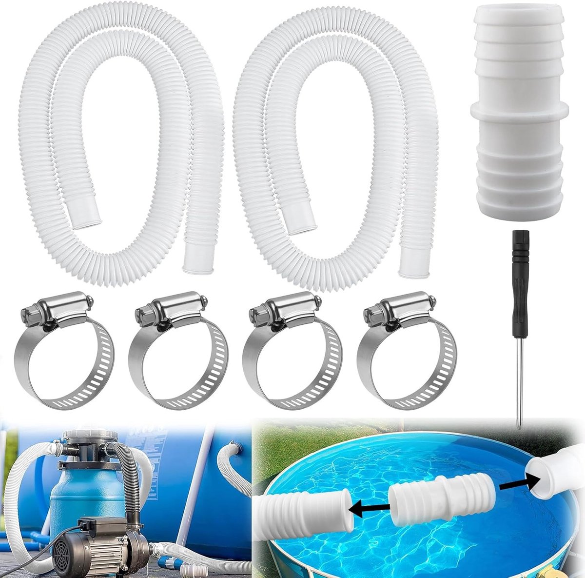 Kwalitatieve 32mm Tuinslang van 150cm van Polyethyleen met Veiligheidsclip en Slangconnector voor Zwembadpompen en Tuinirrigatie