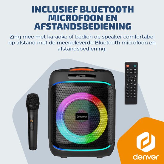 Denver Bluetooth Speaker Party box - Discolichten - Partyspeaker incl. draadloze microfoon & afstandsbediening - Luidspreker - 6,5" woofer - BPS170 van Denver — afbeelding 4