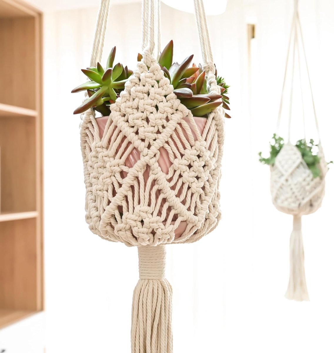 QTTVBTNA – 2 Stuks Plantenhanger – Boho Bloempot Houder – Indoor Plant Suspensie – Handgeweven Design – Ruimtebesparende Oplossing – Katoenkoord – Duurzaam En Sterk – Voor Potten Tot 20.3 cm