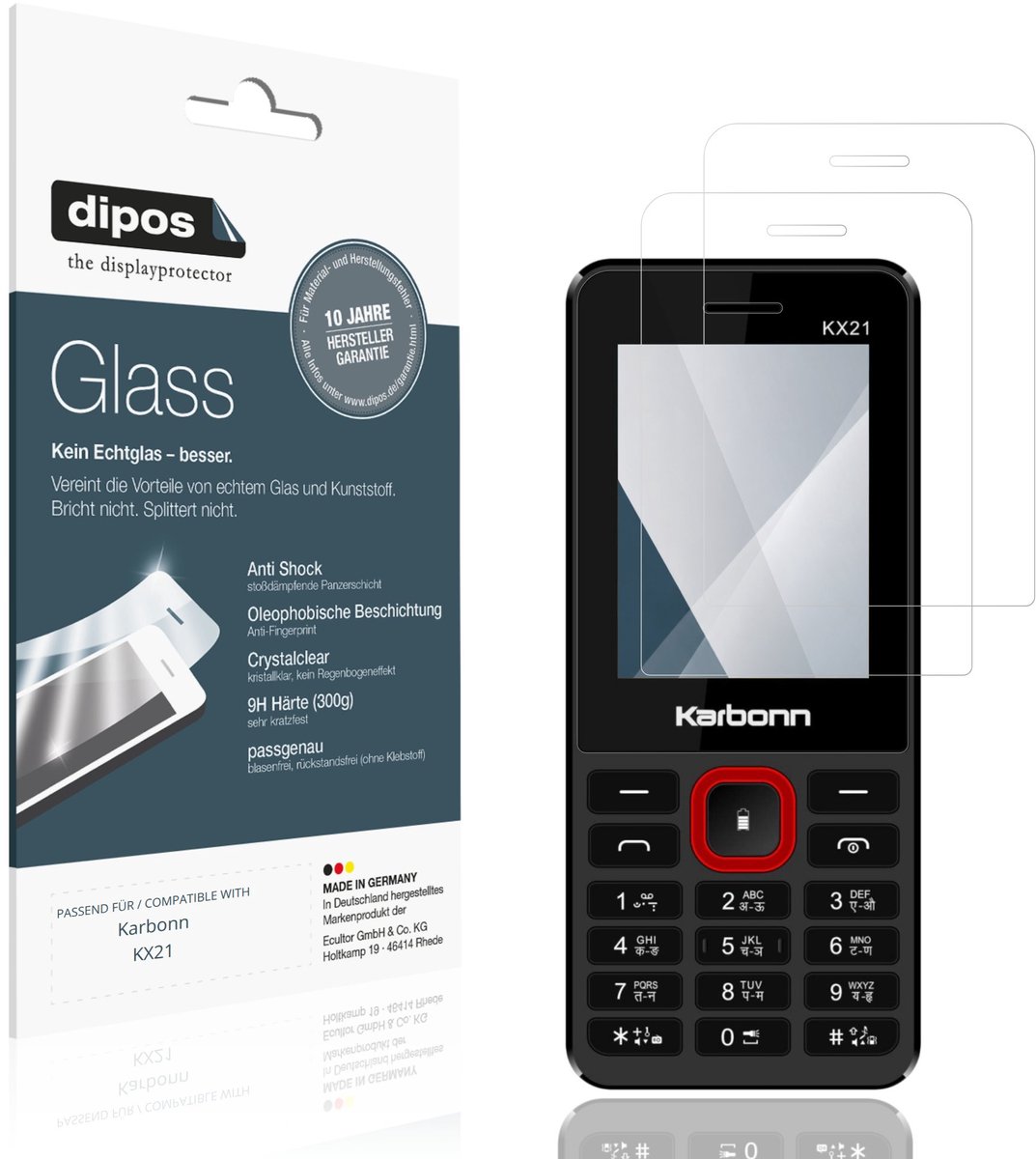dipos – 2x Pantserfolie geschikt voor Karbonn KX21 | 9H Screenprotector