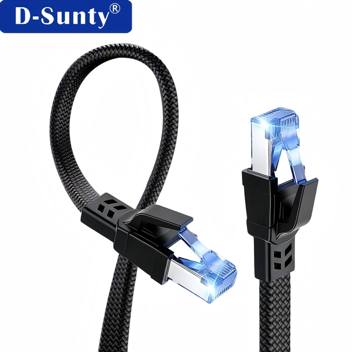 Cat 8 Ethernetkabel 30 cm – Platte, snelle internetkabel (40 Gbps, 2000 MHz), 26 AWG, gevlochten netwerkkabel, afgeschermde RJ45 LAN-kabel voor binnen, geschikt voor gaming-pc, PS5, Xbox, modem en router