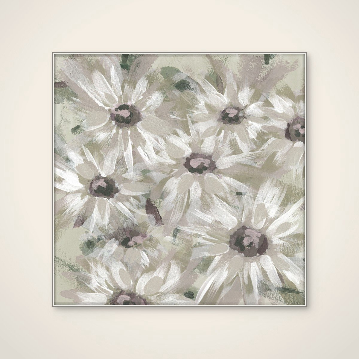 Akoestisch schilderij - 100 x 100 cm - Soft Daisy Blooms van Lori Ann Folz - Botanische wanddecoratie - wit textielframe