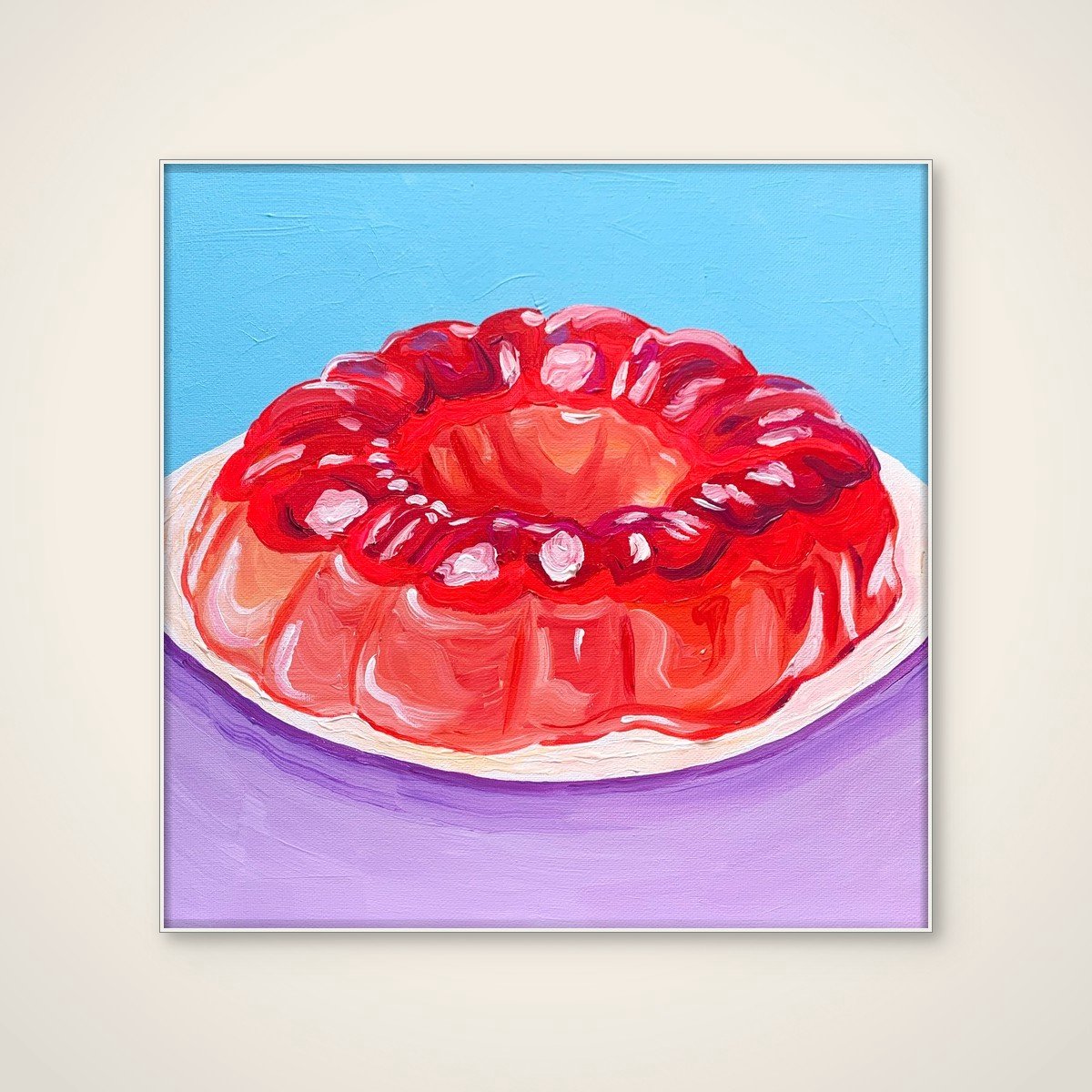 Akoestisch schilderij - 100 x 100 cm - Vibrant Jello Mold van Pauline Wegman | Key and Sea Creative - Abstracte wanddecoratie - wit textielframe