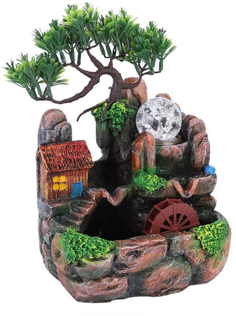 Binnenfontein, tafelfontein, woonkamer meditatie met verlichting voor binnen- en buitendecoratie luchtbevochtiger geschenkkamerdecoratie 18,5 x 14,2 x 20 cm(EU 220V)