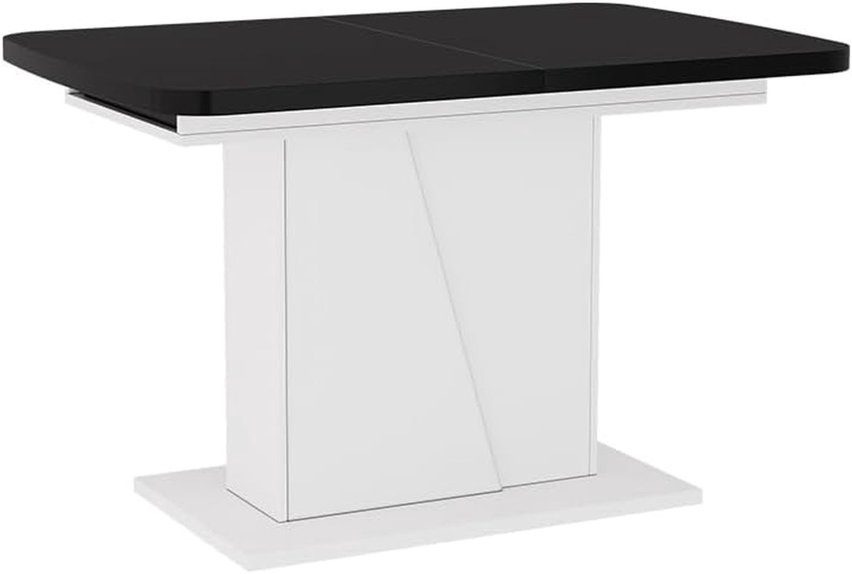 Uitschuifbare Eettafel - Uittrekbare Tafel Eetkamertafel - Gezellig Eten - Onderhoudsvriendelijk Spaanplaat - 120/160 x 80 cm - Wit/zwart