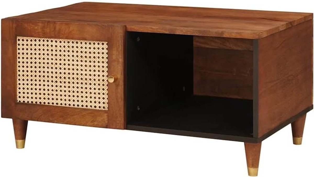 Salontafel Mangohout - Bijzettafel Hout - Woonkamer Opbergen - Slank Design - 80 x 50 x 40 cm - Natuurlijk
