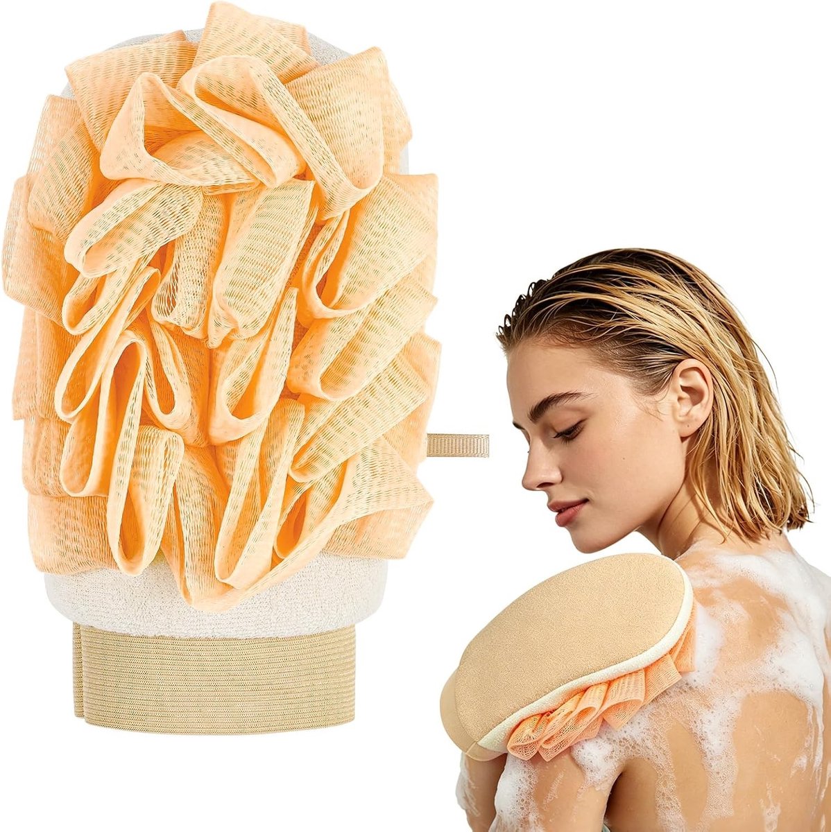 Exfoliërende handschoenen voor een zijdezachte huid, Dode huidcellen verwijderen, Massage en huidreiniging met dubbele werking