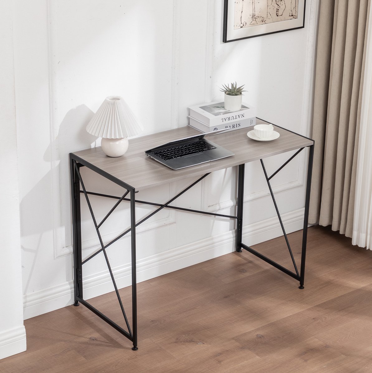 STILVORA Bureau - Opvouwbaar Bureau Met Snelle Montage - Voor Thuiswerk En Kleine Ruimtes - MDF En Metaal - 99x50x75 Cm - Natuurlijk;Zwart