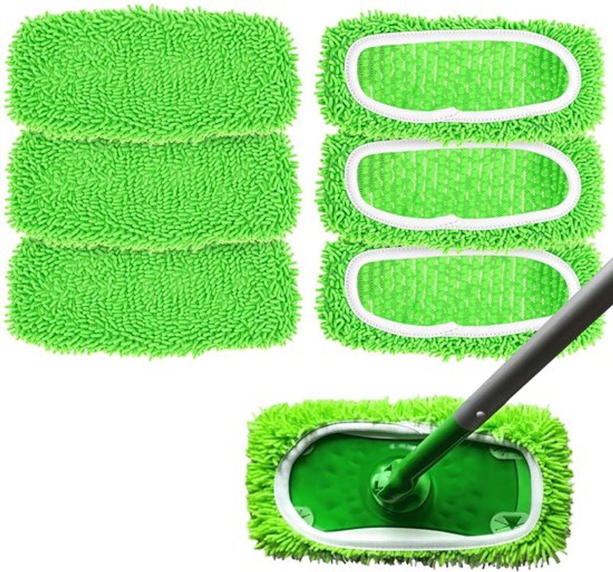 ® 6 Stuks Droge/Vochtige Vloerdekens Compatibel met Vloermoppen, Wasbare Microvezel Vloerdekens voor Nat- en Droogreiniging