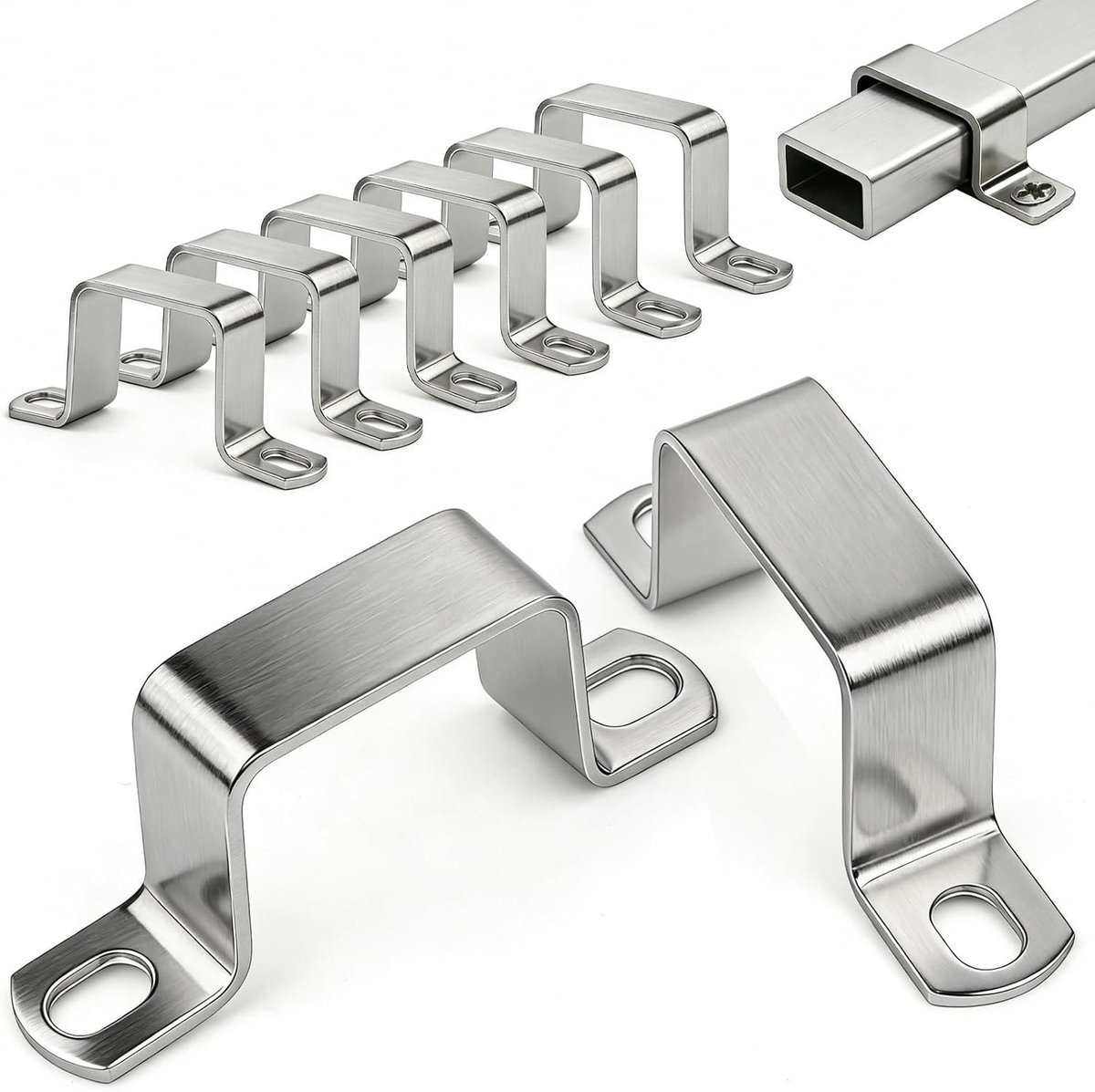 Set van 8 Hoekbeugels voor Vierkante Buizen 60x40mm - RVS U-Beugels voor Deuren en Vensters