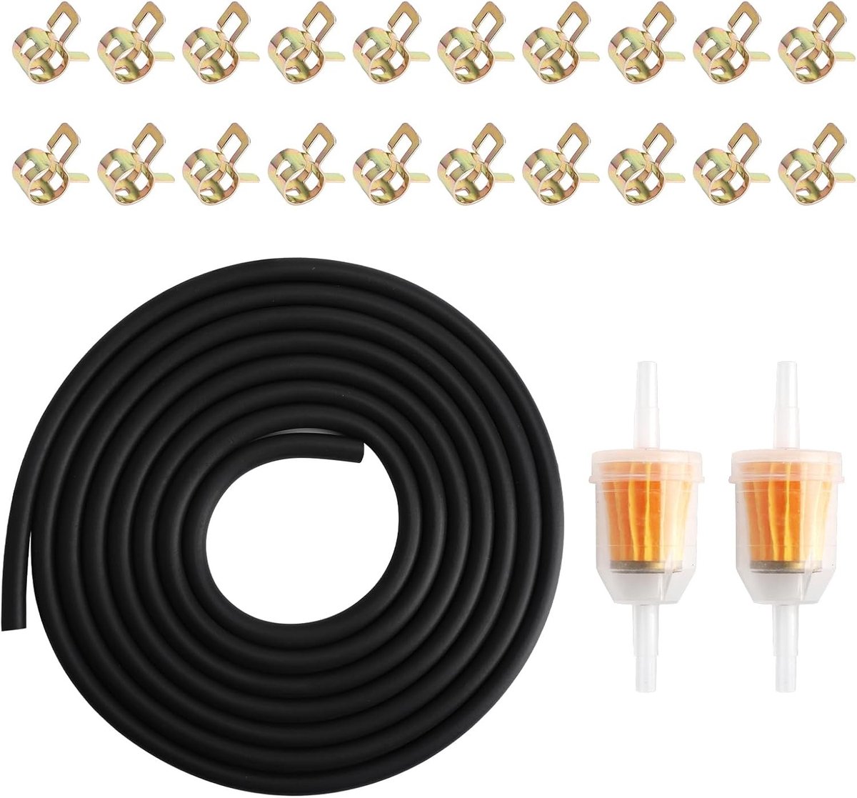 5 mm Brandstofslang voor Grasmaaiers, Motoren, Auto's en Tractors - Inclusief 20 Slangklemmen en 2 Benzinelfilters