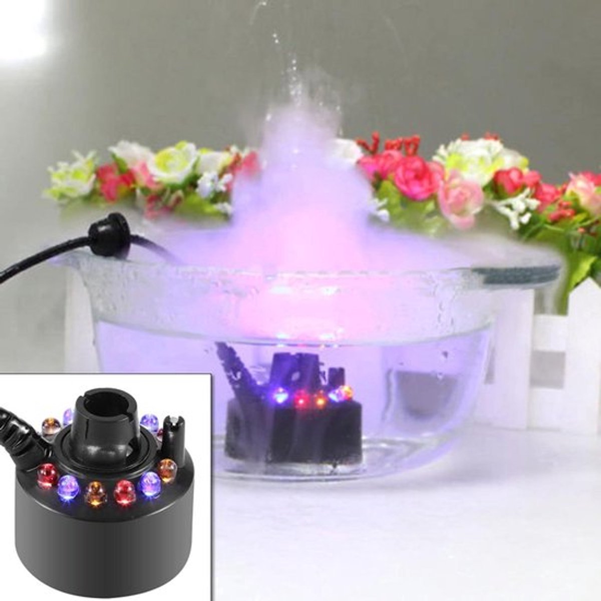 Fontein Nebler - Nevelmaker - Multicolor LED - Adapter - Fonteinvijver - Kleurrijk - Geschikt Voor 110-240V - 1 Stuk - Mistfontein Met Voedingsadapter