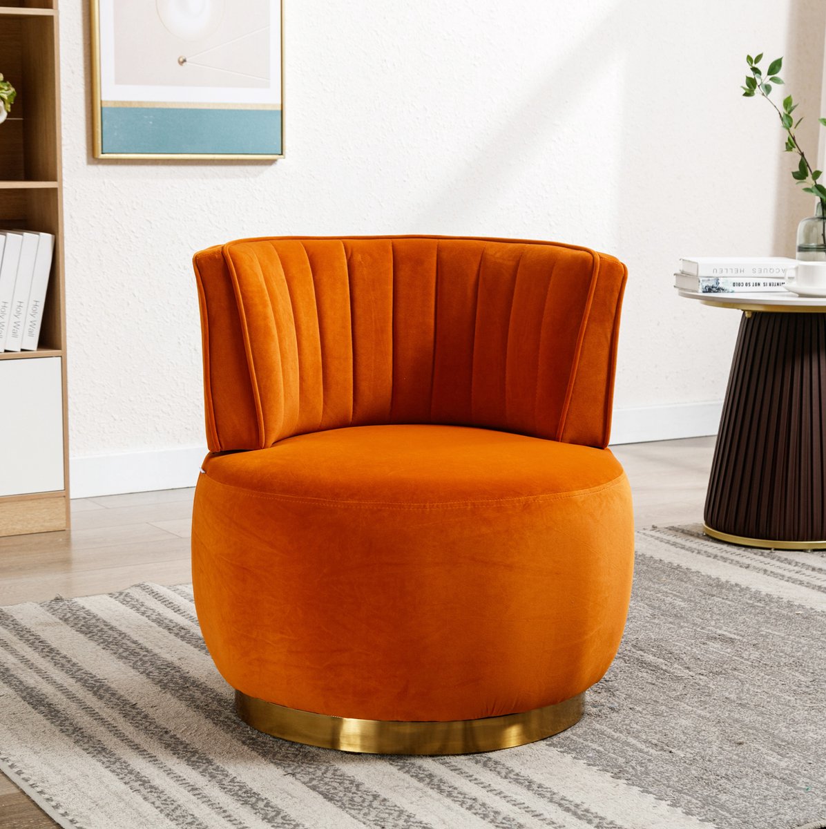 DESMIU Fauteuil 62,5 x 62 x 69,5 Cm - 360 Graden Draaibaar Met Ergonomische Rugleuning - Voor Woonkamer En Werkkamer - Velvet - Oranje