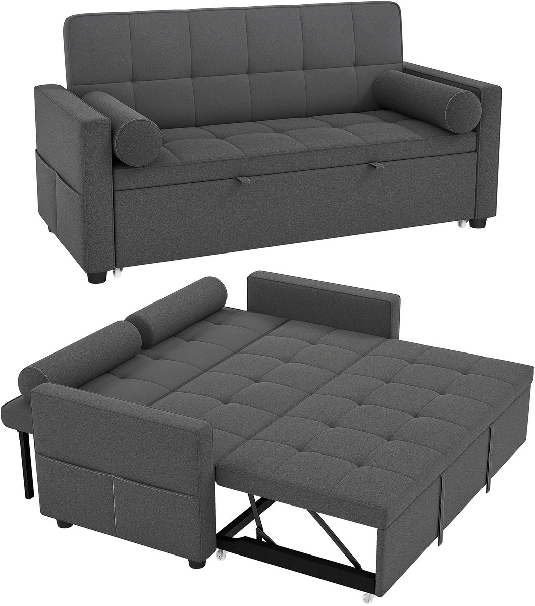 Homcom slaapbank - stof met linnenlook (100% polyester) - 80,5x137,5x84cm - Donkergrijs