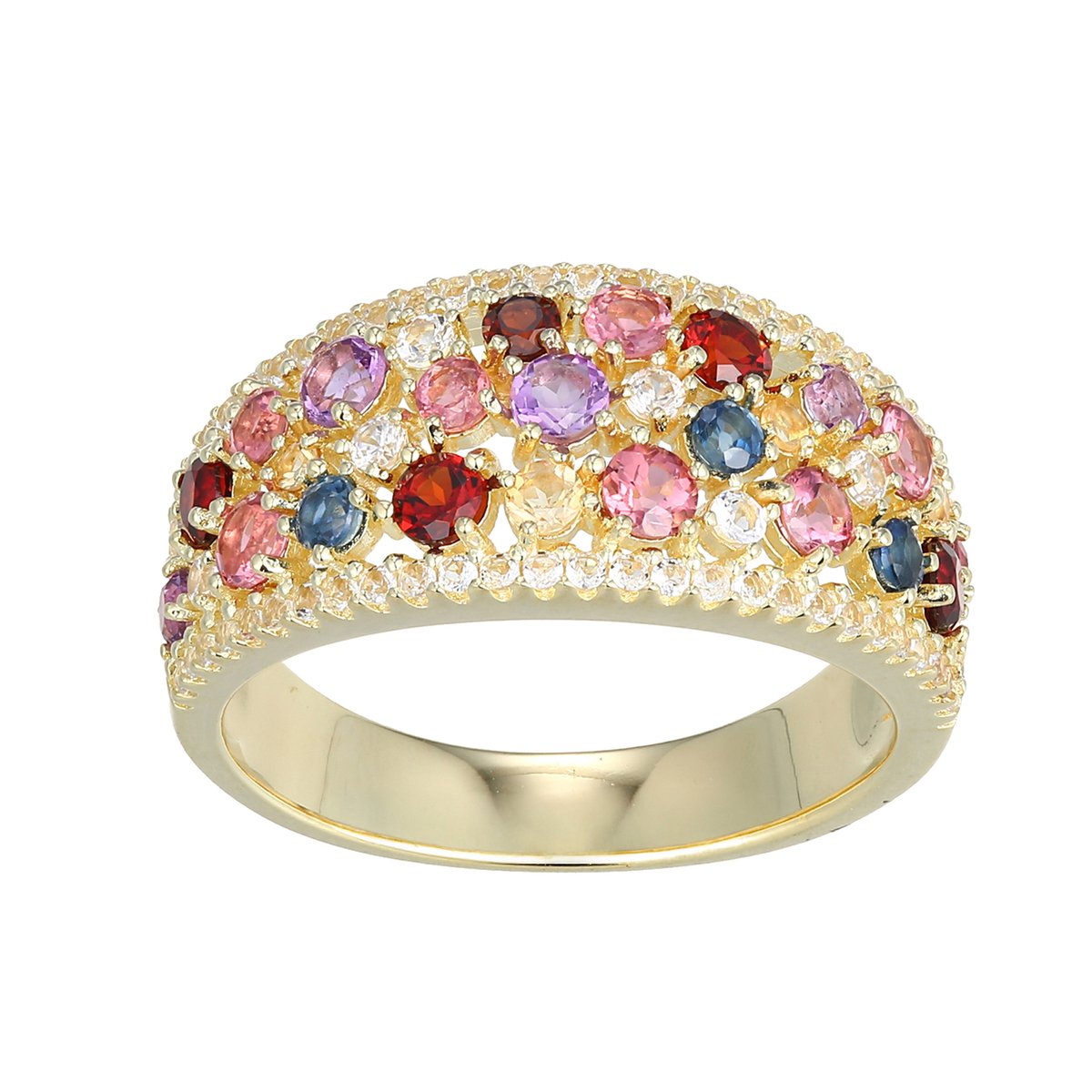 Cavill - Elegante Zilveren Ring - 925 Sterling Zilver Verguld - Blauwe Saffier 1,287 ct - Amethist & Roze Toermalijn - Pavé Zetting