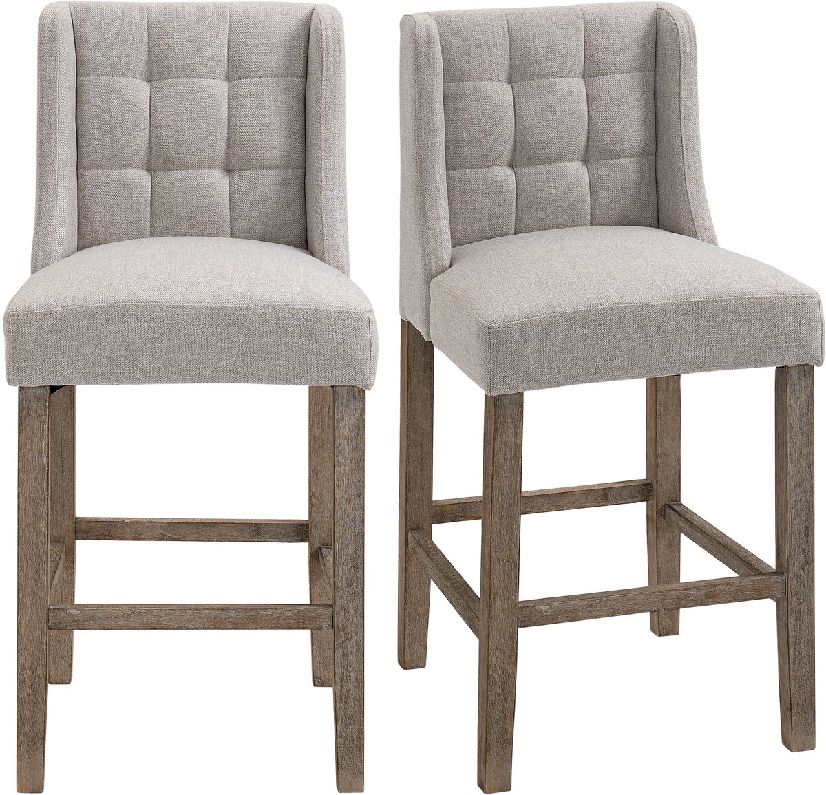Clruro Barkrukken - 47x50x101 cm - 2 Stuks Knopstiksel - Voetsteun - Polyester/Hout - Grijs/Naturel