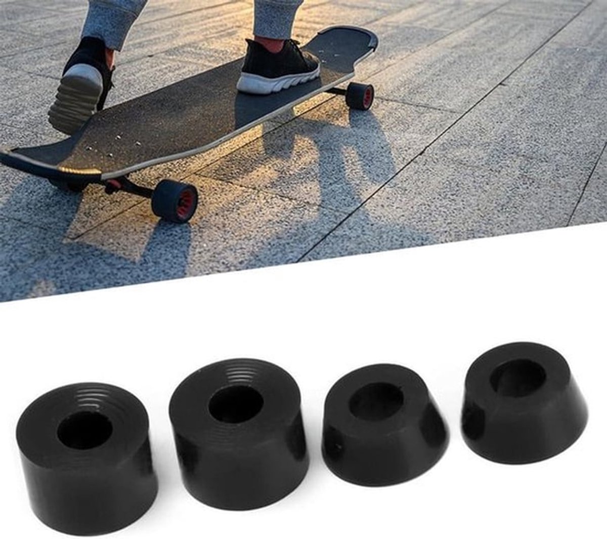 Stuurbussen voor skateboard- en longboard-wielen - 4-delige set schokdempers, bussen, pivot-cups - buitengewone prestaties - zwart - vervangingsonderdelen voor skateboard - geschikt voor alle wielmaten