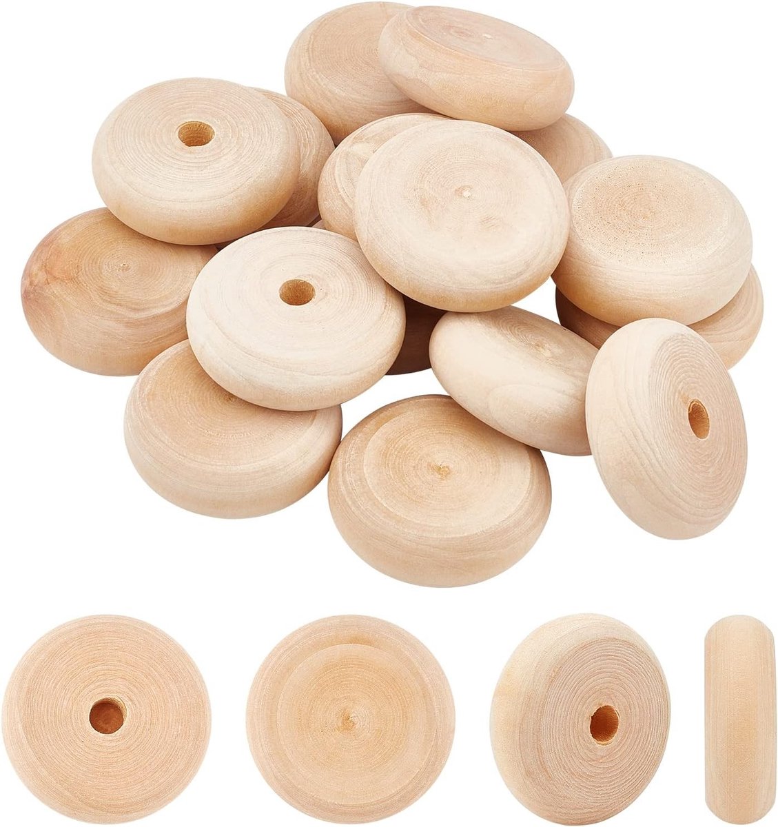 Roulettewiel - Natuurlijk Hout - 48,5 mm - Handgemaakt Onafgewerkt Houten Wiel voor DIY en Ambacht