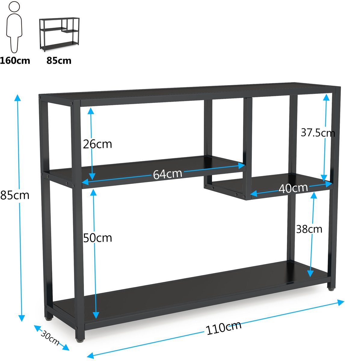 Mura Bijzettafel - Sidetable - Wandtafel - Halkast - Haltafel - Banktafel - Ruimtebesparend Design - 110cm Breed - Zwart