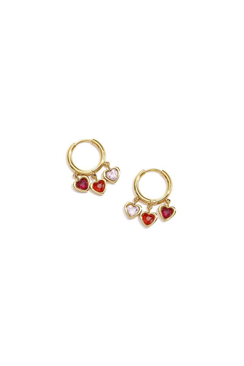 Lola - Hartjes Oorbellen - Zirkonia - Stainless Steel - - Rood/Zwart