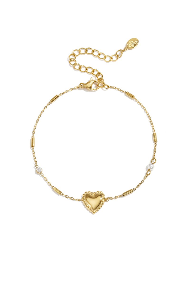 Lola - Hart Armband - Zirkonia - Stainless Steel - - Goud