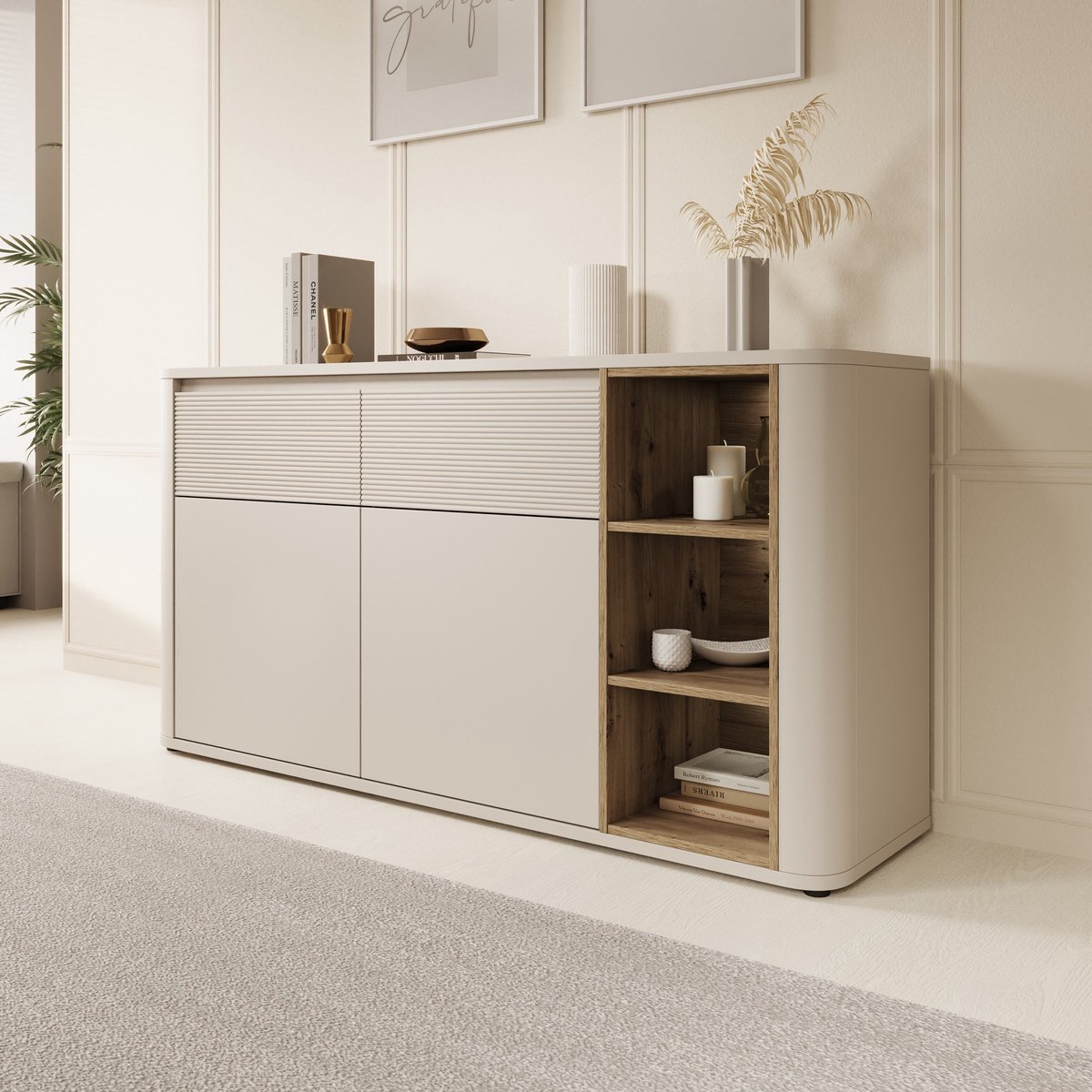 Meubella - Bijou - Dressoir - Beige - 160x41x83 cm