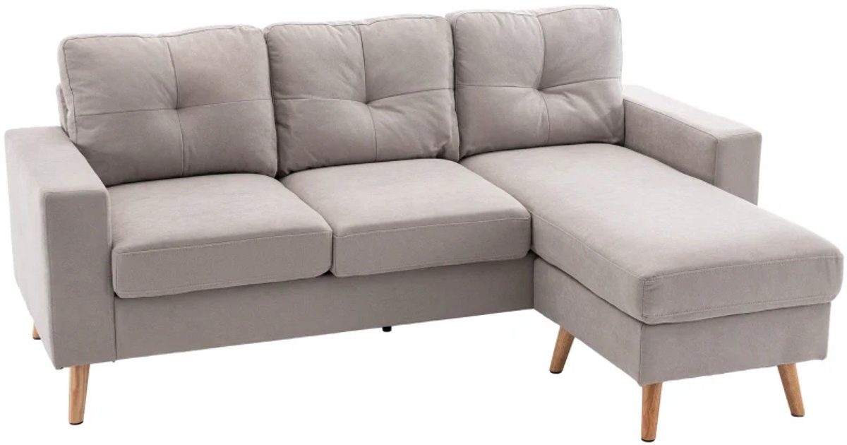 Hoekbank 3-zitsbank - Linnenlook - Omkeerbare Chaise Longue - 193 x 136 x 85 cm - Lichtgrijs
