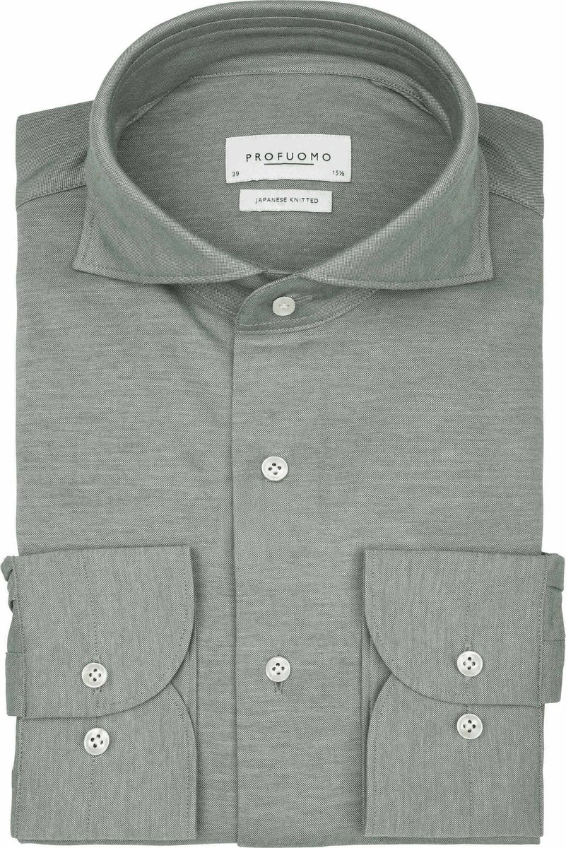 Profuomo Japanese Knitted Overhemd Melange Groen - Maat 38 - Heren - Overhemden Formeel