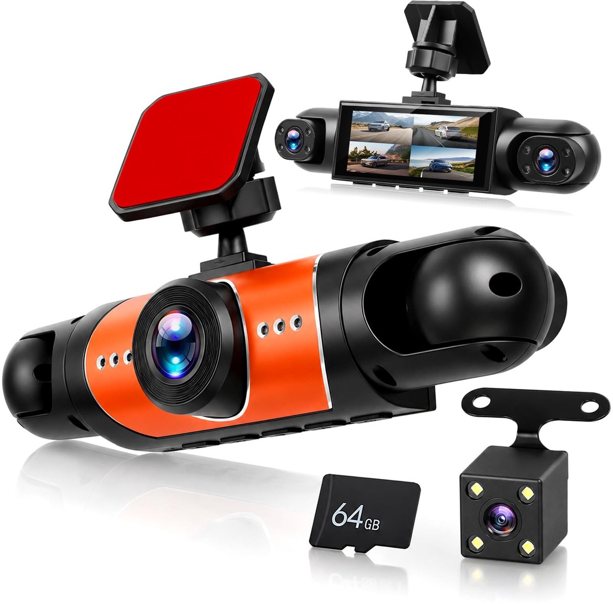 Solidchoice - 4-Kanaals Dashcam met 1080P Voor- en Achtercamera