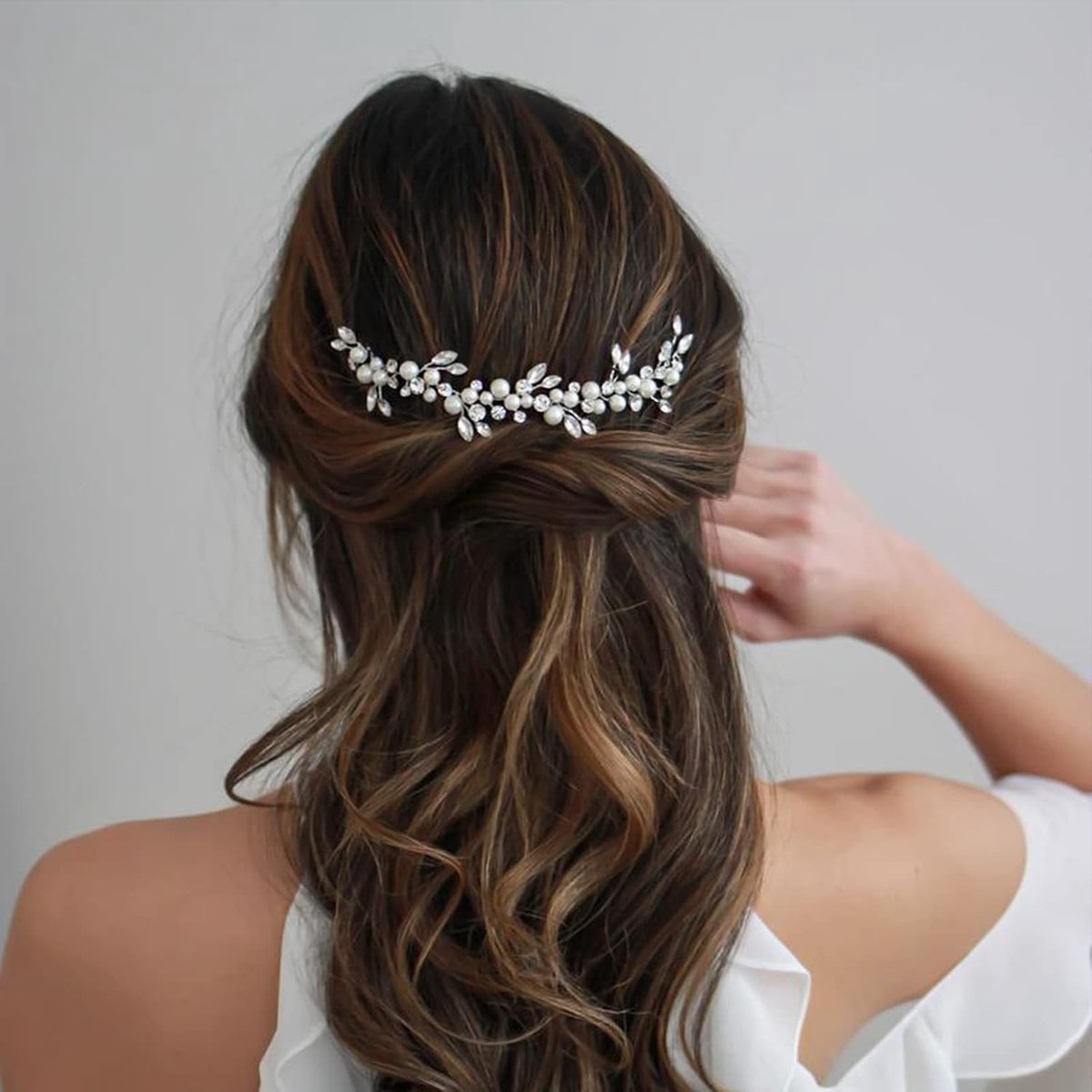 Elegante Bruidskapsel Accessoire met Kristallen en Parel voor Bruiden - Haarstuk voor Trouwen en Feestelijke Gelegenheden