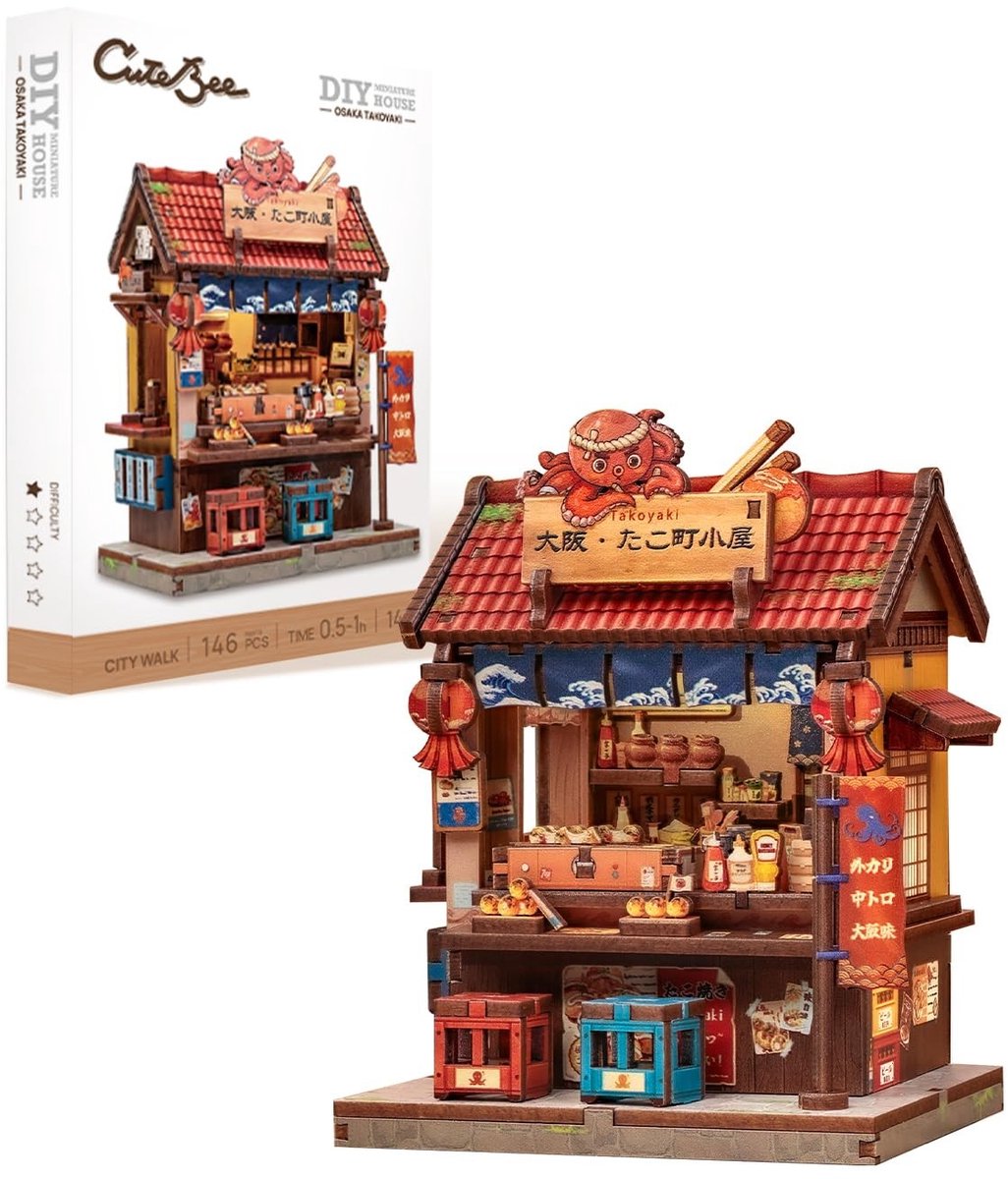 Solidchoice - 3D Houten Puzzel Miniatuur Takoyaki Kraam