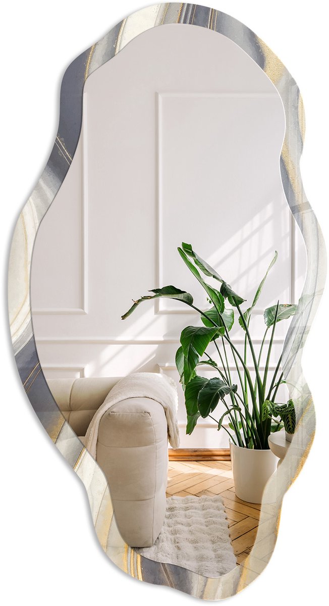 Coloray Golvende Patronen Spiegel - Grijs Rechthoekige Spiegel Voor Interieur - Organische Spiegel - Woonkamer - Abstract - 45x90 cm - Totale afmeting 52x97 cm