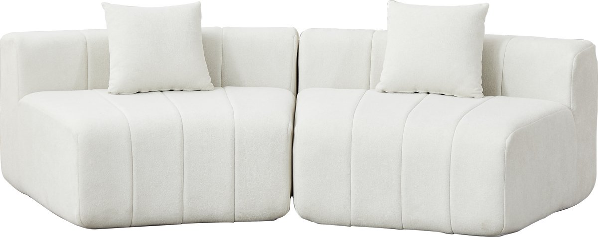 Merax Modulaire 2-Zitsbank 223 cm - Gebogen Loungebank - Chenille Stof - 2 Kussens - Schuim En Veren - Beige - Zonder Montage
