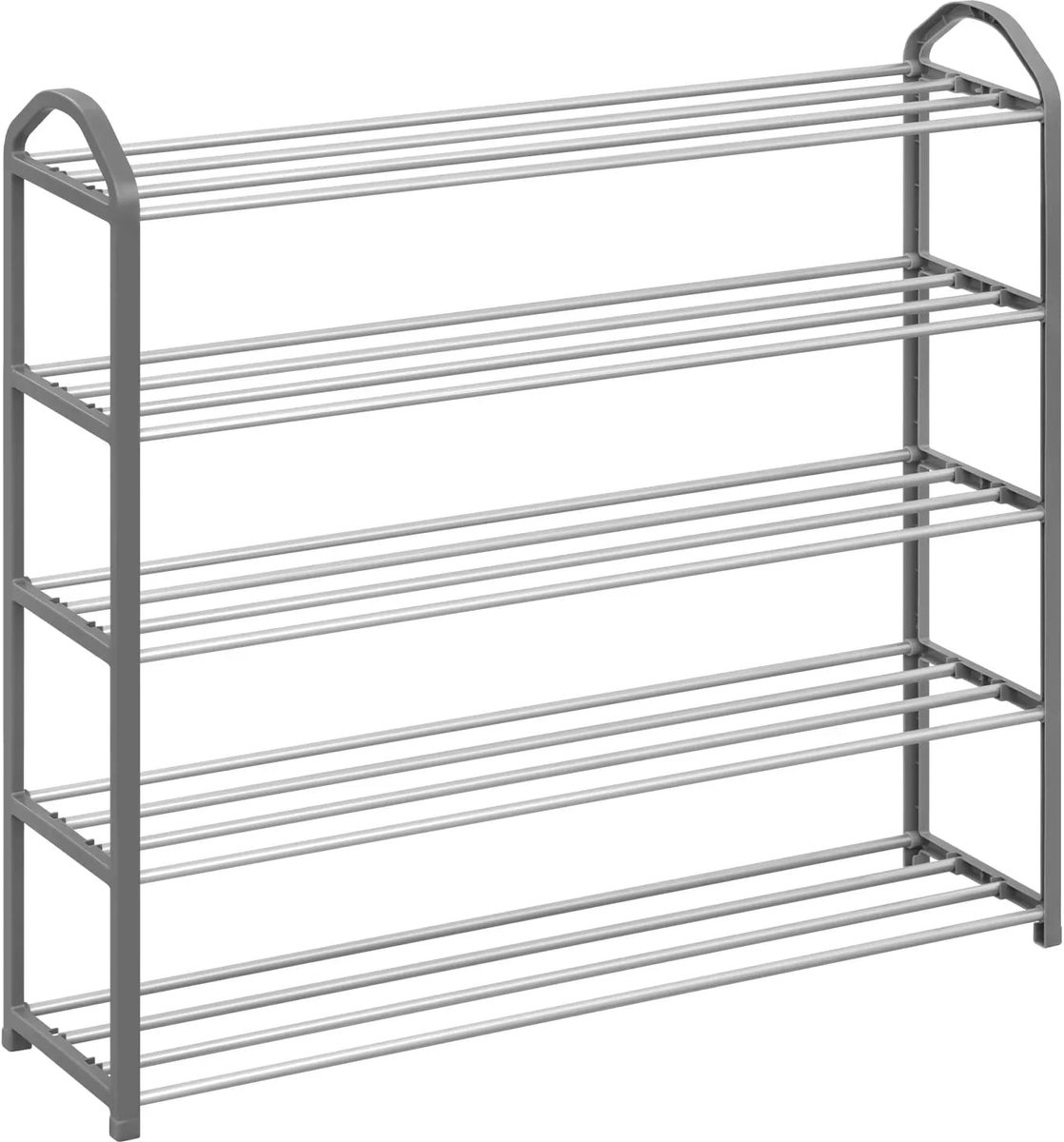 Klarven® Schoenenrek Grijs 5 levels - 5 niveaus, Ruimtebesparend, Eenvoudig te monteren zonder gereedschap - Roestvrij metalen frame, Afneembare planken - B 79 x D 19,5 x H 79 cm