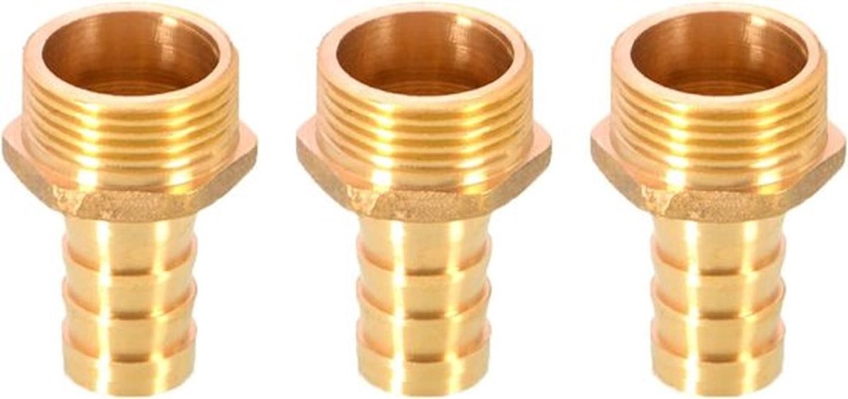3-delige messing slang connector 16mm naar 3/4" BSP buitendraad voor lucht, water, brandstof, olie en gas