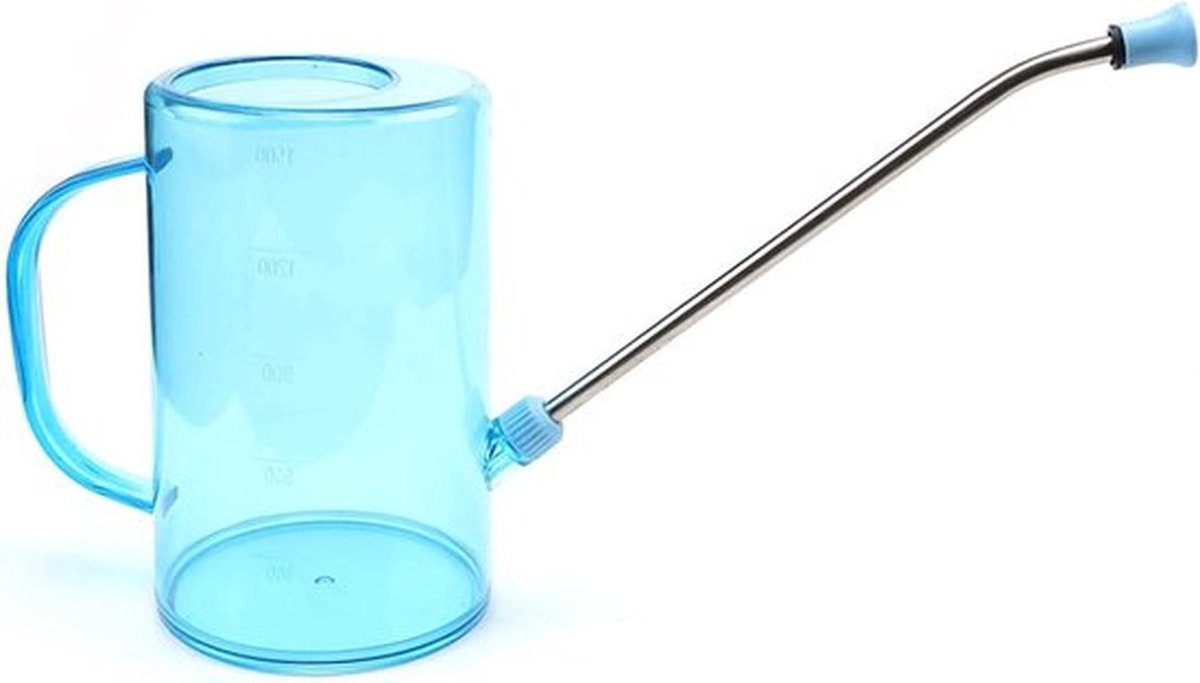 Kleine gieter voor kamerplanten - 1,5 liter - blauwe waterkan - roestvrijstalen sproeier